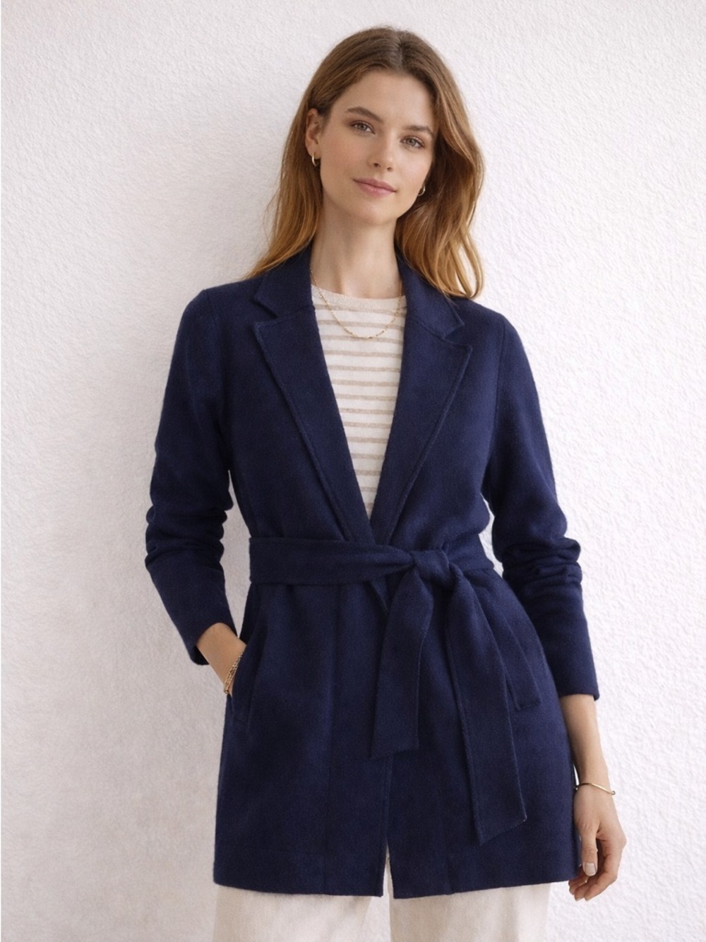 J.Crew Wrap Sweater Blazer Navy Wool Blend Tie Belt XS